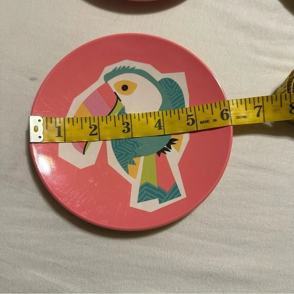 Issac Mizrahi Plates Melamine Colorful Bird-Themed Dessert Beach House Coast 6”